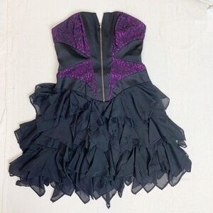 Jill Stuart Black Purple tiered exposed zip dress